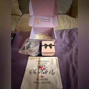 Pink Gift Box with Bow and Inspirational Pouch